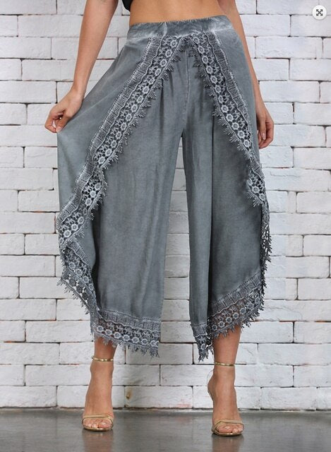 Isabella | Boho Chic Lace-Trim Pants