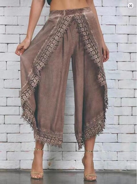 Isabella | Boho Chic Lace-Trim Pants