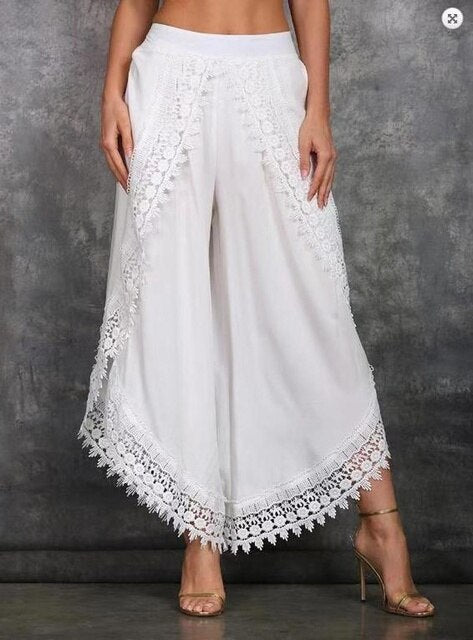 Isabella | Boho Chic Lace-Trim Pants