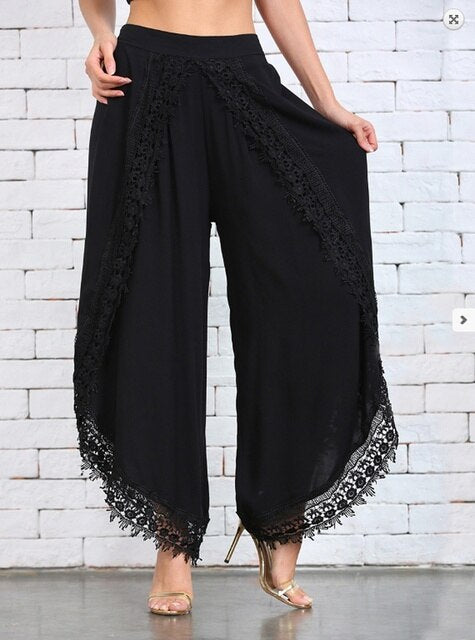 Isabella | Boho Chic Lace-Trim Pants